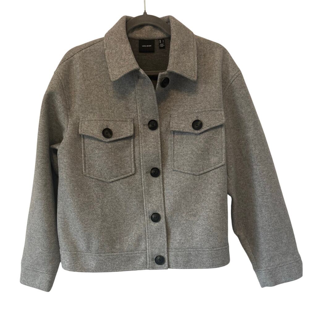 Vero Moda Boxy Button Front Jacket Gray Short Mot… - image 1